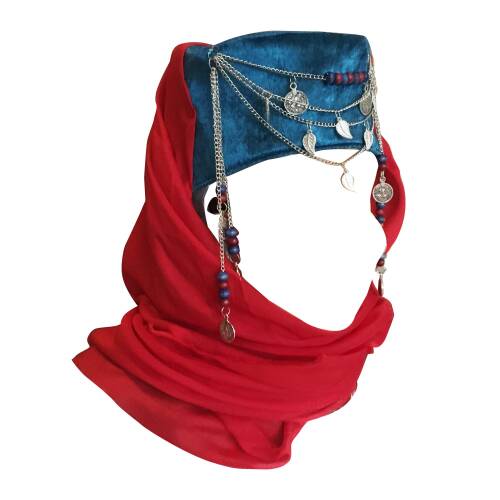 Shark Anatolia Halime Sultan Fes Şapka Mavi Kırmızı - 5