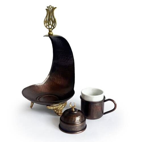 Shark Anatolia Hilal Bakır Kahve Sunum Seti Oksit - 8