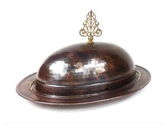 Hünkar Copper Serving Plate with Spherical Lid Antique Look 30cm - 12.20"