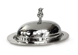 Hünkar Copper Serving Plate with Spherical Lid White 30cm - 12.20"