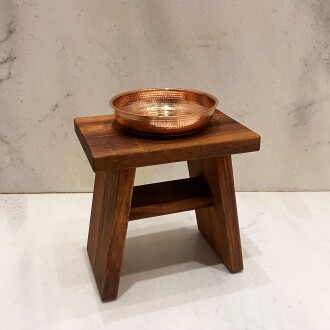 Shark Anatolia İroko Ahşap Banyo Taburesi Oturak ve Kızıl Bakır Hamam Tası Seti - 3