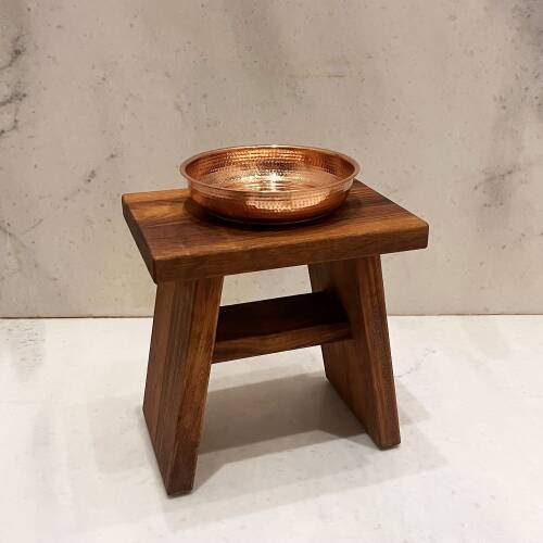 Shark Anatolia İroko Ahşap Banyo Taburesi Oturak ve Kızıl Bakır Hamam Tası Seti - 3