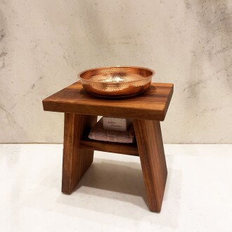 Shark Anatolia İroko Ahşap Banyo Taburesi Oturak ve Kızıl Bakır Hamam Tası Seti - 6