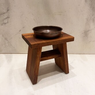 Shark Anatolia İroko Ahşap Banyo Taburesi Oturak ve Oksit Bakır Hamam Tası Seti - 3