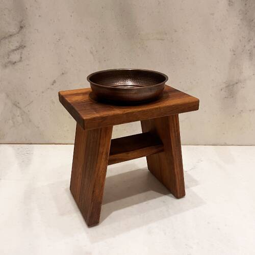 Shark Anatolia İroko Ahşap Banyo Taburesi Oturak ve Oksit Bakır Hamam Tası Seti - 3