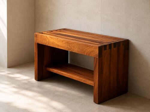 Shark Anatolia Premium Iroko Banyo Bahçe Havuz Bankı Raflı Ekstra Güçlü 86cm Indoor/Outdoor - 1