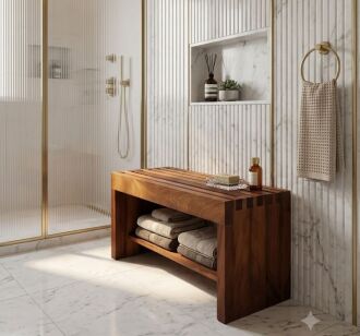 Shark Anatolia Premium Iroko Banyo Bahçe Havuz Bankı Raflı Ekstra Güçlü 86cm Indoor/Outdoor - 4