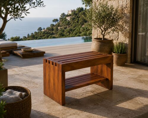 Shark Anatolia Premium Iroko Banyo Bahçe Havuz Bankı Raflı Ekstra Güçlü 86cm Indoor/Outdoor - 5