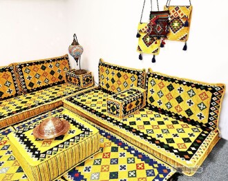 Shark Anatolia Katar Desenli Şark Köşesi İkili Sedir Takımı Hardal - 2