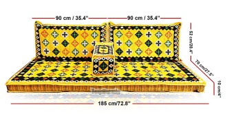 Shark Anatolia Katar Desenli Şark Köşesi İkili Sedir Takımı Hardal - 3