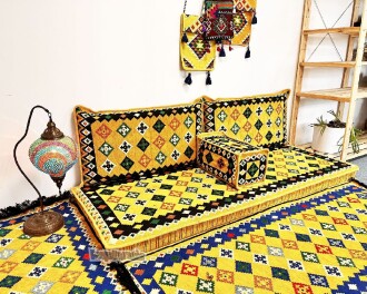 Shark Anatolia Katar Desenli Şark Köşesi İkili Sedir Takımı Hardal - 4