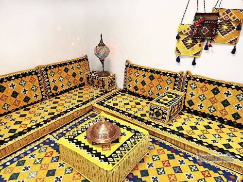 Shark Anatolia Katar Desenli Şark Köşesi İkili Sedir Takımı Hardal - 6