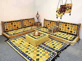 Shark Anatolia Katar Desenli Şark Köşesi İkili Sedir Takımı Hardal - 8