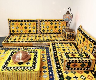 Shark Anatolia Katar Desenli Şark Köşesi İkili Sedir Takımı Hardal - 9