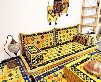 Shark Anatolia Katar Desenli Şark Köşesi İkili Sedir Takımı Hardal - 10