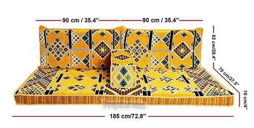 Shark Anatolia Kilim Desenli Şark Köşesi İkili Sedir Takımı Hardal
