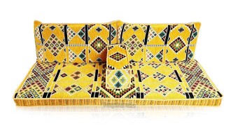 Shark Anatolia Kilim Desenli Şark Köşesi İkili Sedir Takımı Hardal 