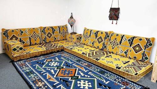 Shark Anatolia Kilim Desenli Şark Köşesi İkili Sedir Takımı Hardal - 5