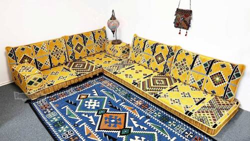 Shark Anatolia Kilim Desenli Şark Köşesi İkili Sedir Takımı Hardal - 7