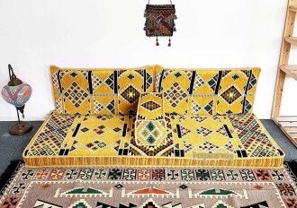 Shark Anatolia Kilim Desenli Şark Köşesi İkili Sedir Takımı Hardal - 8