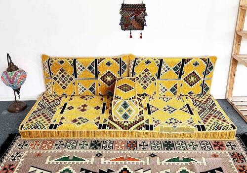 Shark Anatolia Kilim Desenli Şark Köşesi İkili Sedir Takımı Hardal - 8