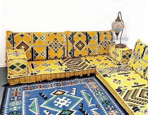 Shark Anatolia Kilim Desenli Şark Köşesi İkili Sedir Takımı Hardal - 9