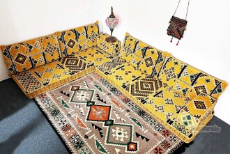 Shark Anatolia Kilim Desenli Şark Köşesi İkili Sedir Takımı Hardal - 10
