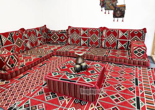 Shark Anatolia Kilim Desenli Şark Köşesi İkili Sedir Takımı Kırmızı - 5