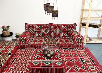 Shark Anatolia Kilim Desenli Şark Köşesi İkili Sedir Takımı Kırmızı - 6