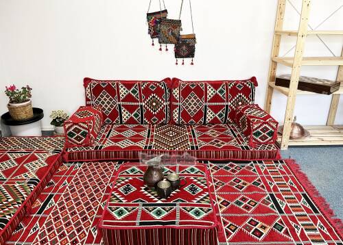 Shark Anatolia Kilim Desenli Şark Köşesi İkili Sedir Takımı Kırmızı - 6