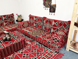 Shark Anatolia Kilim Desenli Şark Köşesi İkili Sedir Takımı Kırmızı - 7