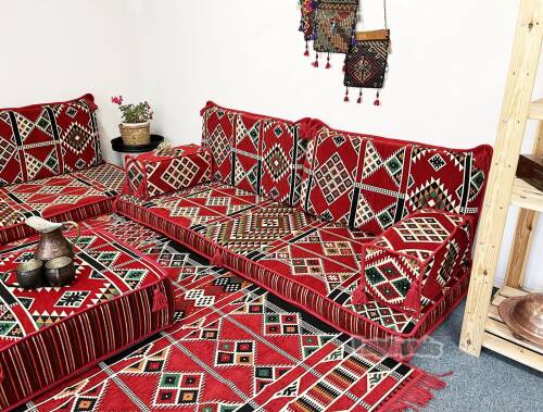 Shark Anatolia Kilim Desenli Şark Köşesi İkili Sedir Takımı Kırmızı - 7