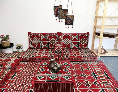 Shark Anatolia Kilim Desenli Şark Köşesi İkili Sedir Takımı Kırmızı - 9