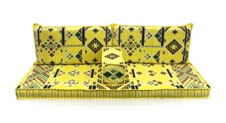 Shark Anatolia Kilim Desenli Şark Köşesi İkili Sedir Takımı Sarı 