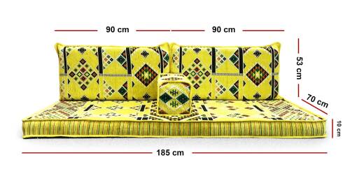 Shark Anatolia Kilim Desenli Şark Köşesi İkili Sedir Takımı Sarı - 4