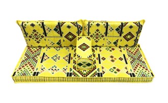 Shark Anatolia Kilim Desenli Şark Köşesi İkili Sedir Takımı Sarı - 5