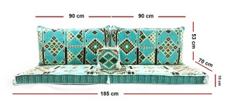 Shark Anatolia Kilim Desenli Şark Köşesi İkili Sedir Takımı Turkuaz - 4