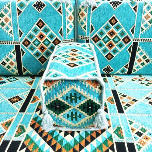 Shark Anatolia Kilim Desenli Şark Köşesi İkili Sedir Takımı Turkuaz - 6