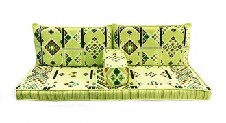 Shark Anatolian Rug Pattern Oriental Corner Double Floor Seating Set Green