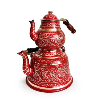 Shark Anatolia Kırmızı Bakır Çaydanlık Erzincan El İşleme 10 Kişilik - 4