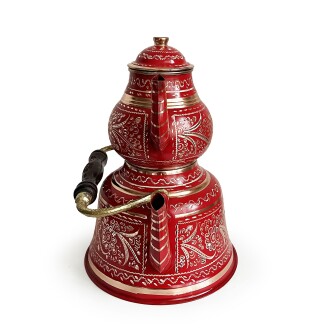 Shark Anatolia Kırmızı Bakır Çaydanlık Erzincan El İşleme 10 Kişilik - 5