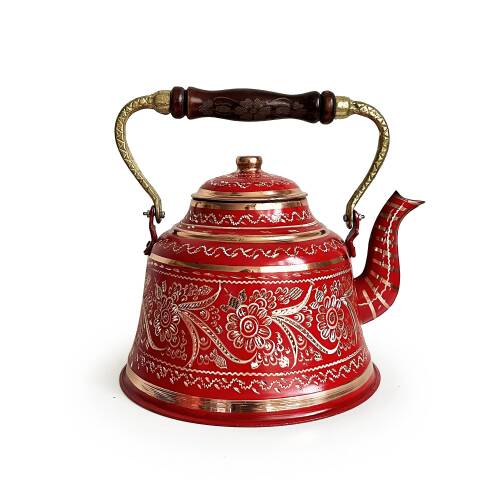 Shark Anatolia Kırmızı Bakır Çaydanlık Erzincan El İşleme 10 Kişilik - 6