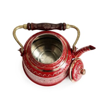 Shark Anatolia Kırmızı Bakır Çaydanlık Erzincan El İşleme 10 Kişilik - 7