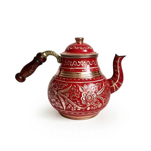 Shark Anatolia Kırmızı Bakır Çaydanlık Erzincan El İşleme 10 Kişilik - 8