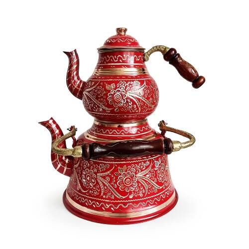 Shark Anatolia Kırmızı Bakır Çaydanlık Erzincan El İşleme 10 Kişilik - 10