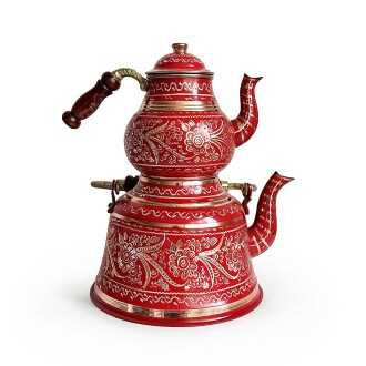 Shark Anatolia Erzincan Handcrafted Copper Teapot Set for 10