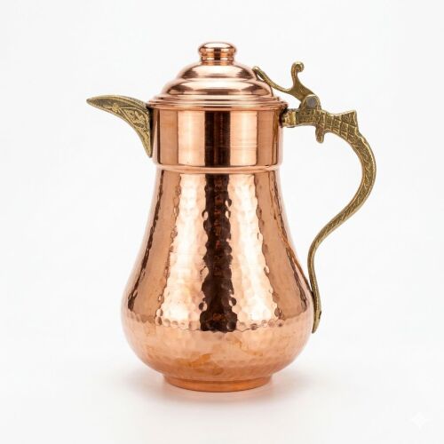 Shark Anatolia Maraş El Dövme Bakır Sürahi No:2 Kırmızı Bakır Renk, 2 Litre, Kalaylı El Yapımı Otantik Bakır Penguen Sürahi - 1