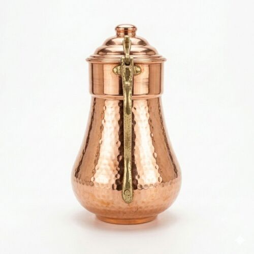 Shark Anatolia Maraş El Dövme Bakır Sürahi No:2 Kırmızı Bakır Renk, 2 Litre, Kalaylı El Yapımı Otantik Bakır Penguen Sürahi - 8