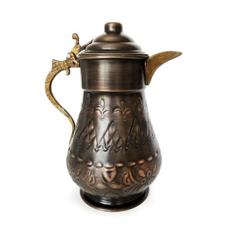 Handmade Handcarved Copper Carafe Jug Maras Turkey Oxide