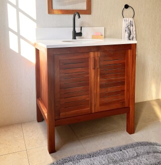 Shark Anatolia Maun Ağacı Masif Ahşap Banyo Dolabı 80cm - 3